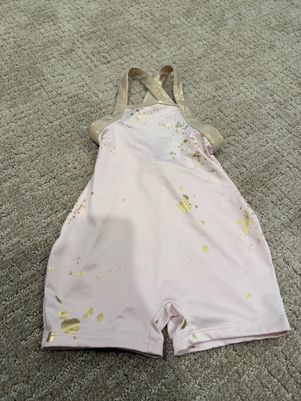 Justice Pink and Gold Sparkle Crossback gymnastics biketard